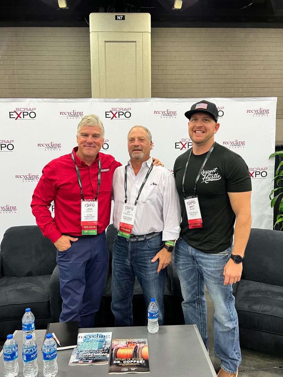 PileOfScrap's tweet photo. Tune into our latest podcast with Alter Trading’s Jay Robinovitz and United Metals’ Brett Ekart as they discuss what it’s like working in the industry at ScrapExpo! https://t.co/QYRqWsP3fQ https://t.co/dDu45F2QfO