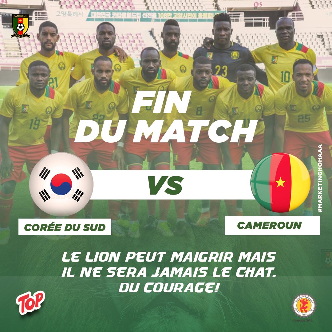 TopCameroun's tweet photo. Le lion se relèvera toujours. 
On ne perd pas de vue notre objectif principal. 
Force aux lions.

Entre temps, qui a été ton Top et qui a été ton flop ?

#TopDivers
#TT237 https://t.co/vsNvBmY6KC