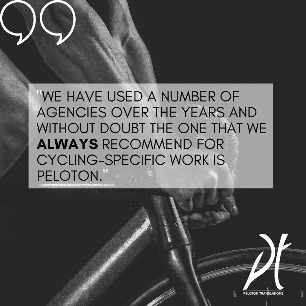 We love receiving feedback; it's great to know that our clients are happy with the service we provide. Have you worked with Peloton Translations yet? Peloton Translations - The only translation agency dedicated exclusively to the world of cycling. Fin… instagr.am/p/CjBAq7TqOqf/