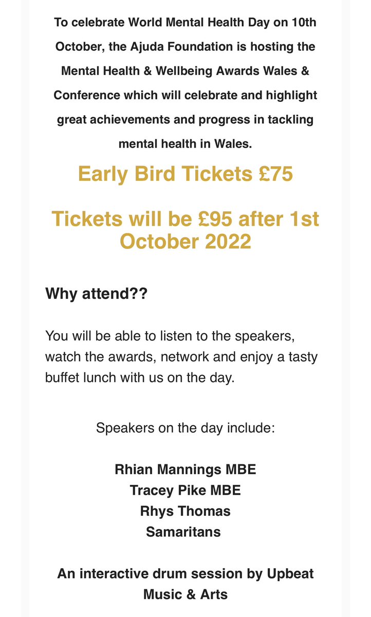 upbeatwales's tweet photo. Our profile is increasingly rising in the mental health sector as the joy and calming power of our activities is recognised within and beyond our educational partnerships. Come and join us at this exciting event on October 10th @mhwshow @AjudaDawn @ajudafoundation #Excited https://t.co/3hnRReTw1G