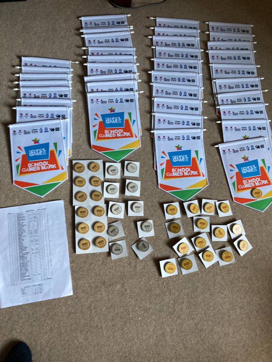 School Games Mark pennants and badges all checked and heading to 38 North Stoke schools. Delivery in the next few weeks at events or to school sites. Go North Stoke, again!