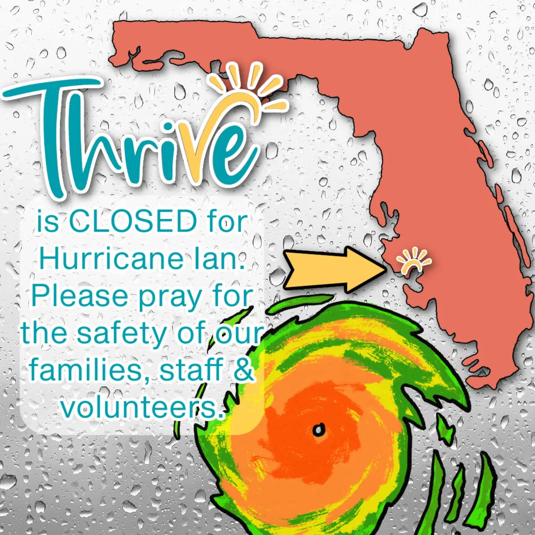 ThriveSWFL's tweet photo. ⛈️As the storm tracks more&amp;more in our direction, we are asking for your prayers as our staff, volunteers&amp;Thrive families prepare for Hurricane Ian. 🙏We will do our best to give an update once the danger has passed! ☀️ Thank you for your continued support #hurricaneian #swfl https://t.co/f2ibUe829m