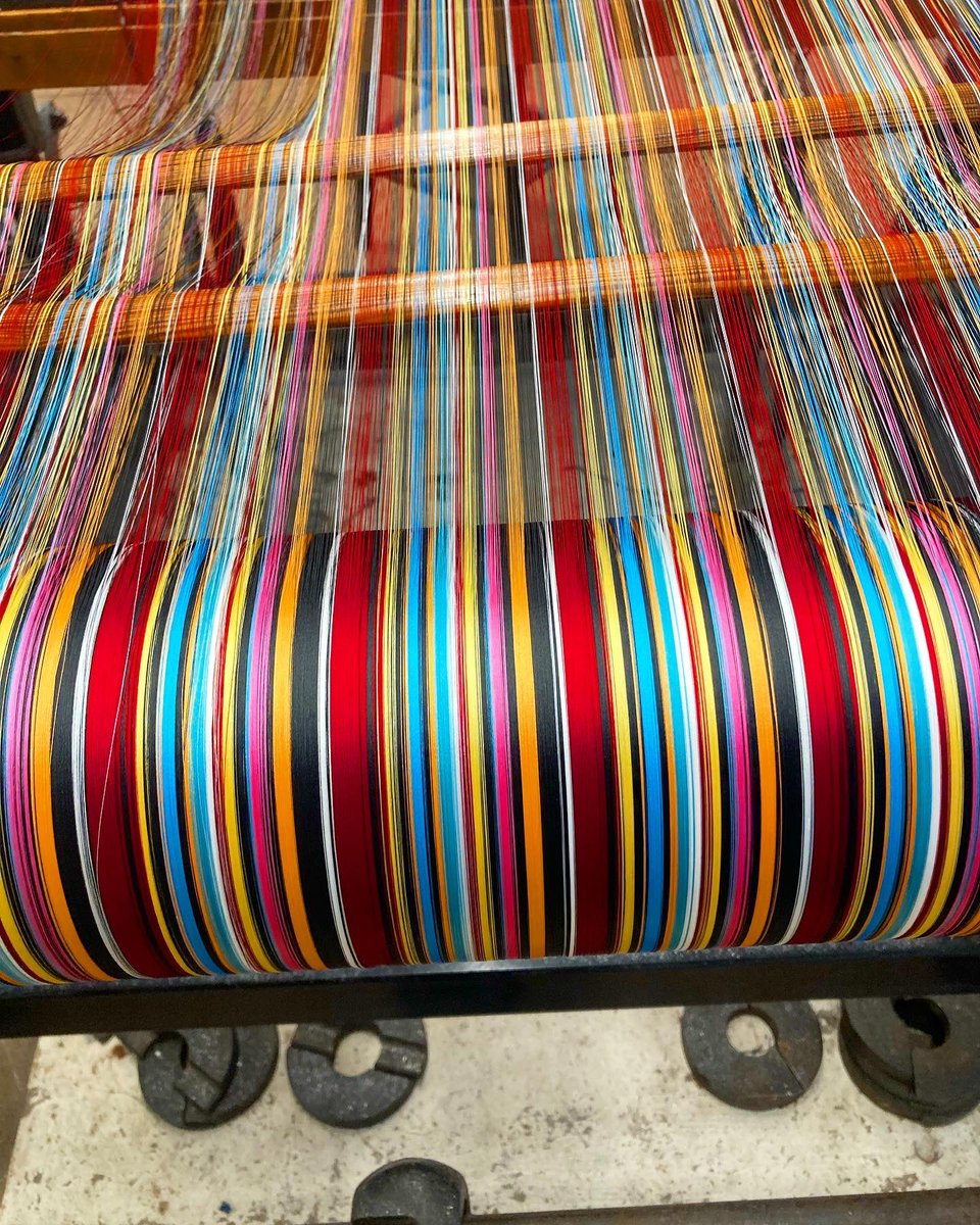 RogersonKathryn's tweet photo. What a great work trip to #whitchurchsilkmill to pick up two warp beams for @silkmuseummacc look at the colours of their current designs - gorgeous! Lovely to hear how their collections are named after women silk workers #HERstory definitely recommend a visit #textilelovers https://t.co/FzLzTQsXdI