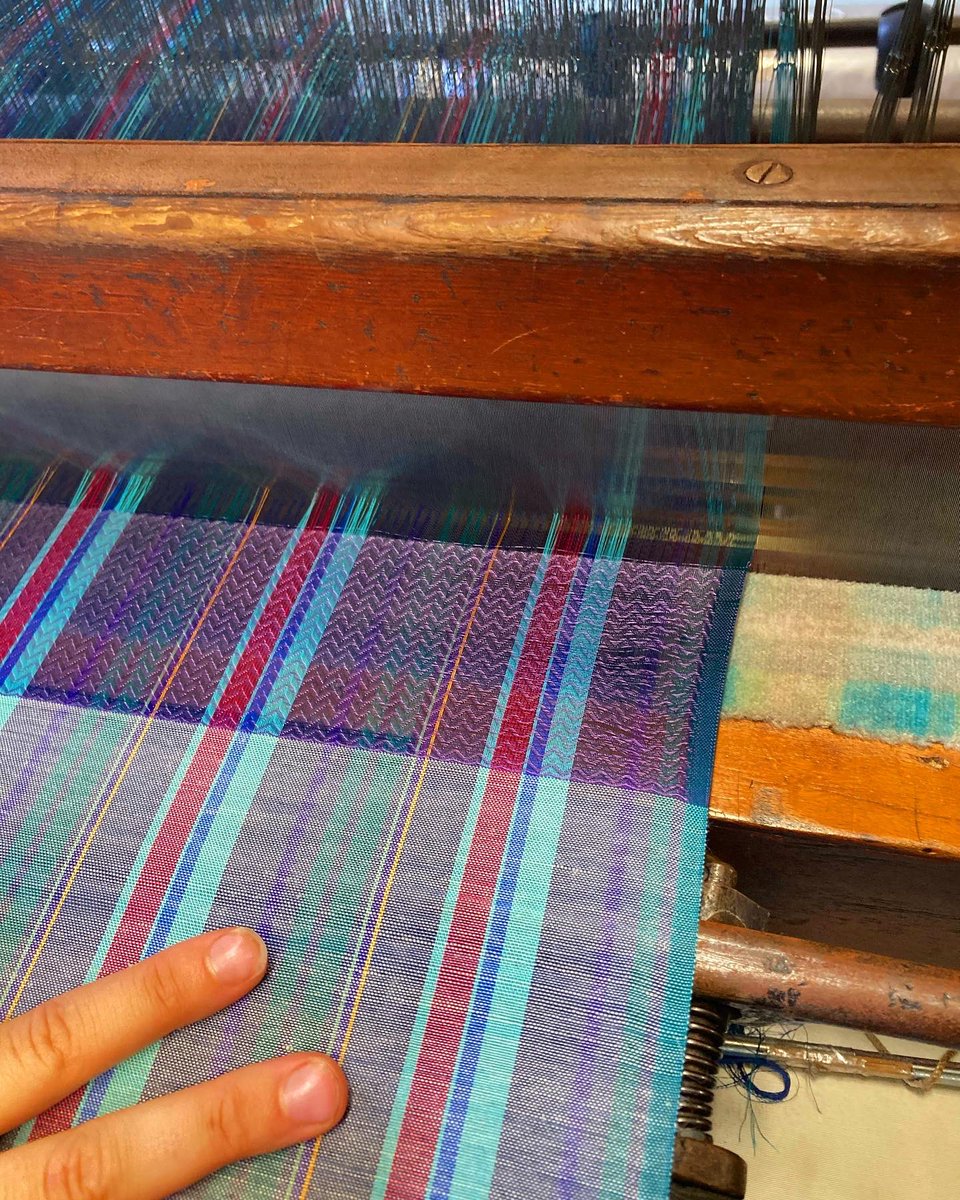 RogersonKathryn's tweet photo. What a great work trip to #whitchurchsilkmill to pick up two warp beams for @silkmuseummacc look at the colours of their current designs - gorgeous! Lovely to hear how their collections are named after women silk workers #HERstory definitely recommend a visit #textilelovers https://t.co/FzLzTQsXdI