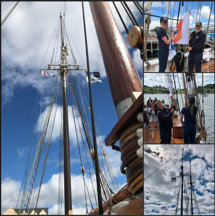 CmresNovaScotia's tweet photo. Do you recognize her rigging?
Our #MarchTo100 recently took us aboard the iconic @SailBluenoseII schooner!
Special thanks to Capt. Phil Watson and Emily Sollows for hoisting our #centennial flag to the top of the ship. https://t.co/QSWWwsGjuh