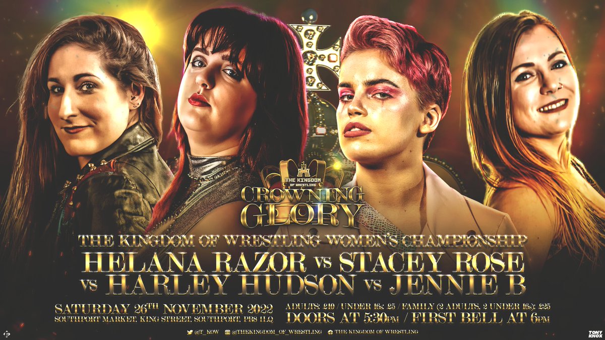 T_K0W's tweet photo. @harleyhudsonx @StaceyRose @HelanaRazor @Its_Jennie_Mate 

4 women who have made The Kingdom their home. Which one will walk away as our first ever Queen? Get yourself to @spt_mkt on Nov 26th to find. Crowning Glory tickets available now at https://t.co/RdADW9Hn2A https://t.co/ZXQEpzY5Y4