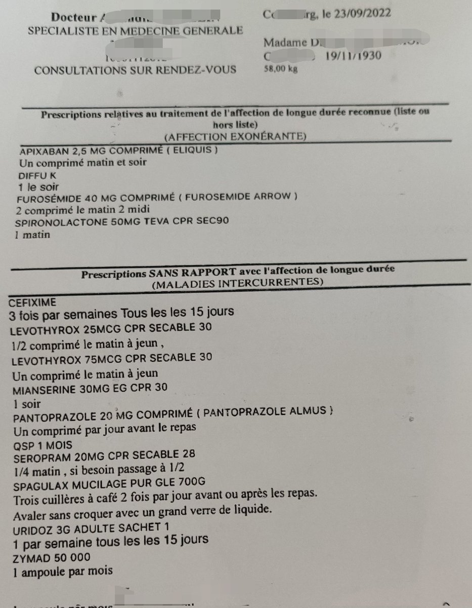 OceAlaB's tweet photo. Le grand retour des #Antibiotiques en séquence alternée
#cefixime 3x/semaine
#fosfomycine l'autre semaine
Chez une dame de 91 ans ....
(J'aime bien aussi le #citalopram à posologie variable) https://t.co/jrNdKRliho