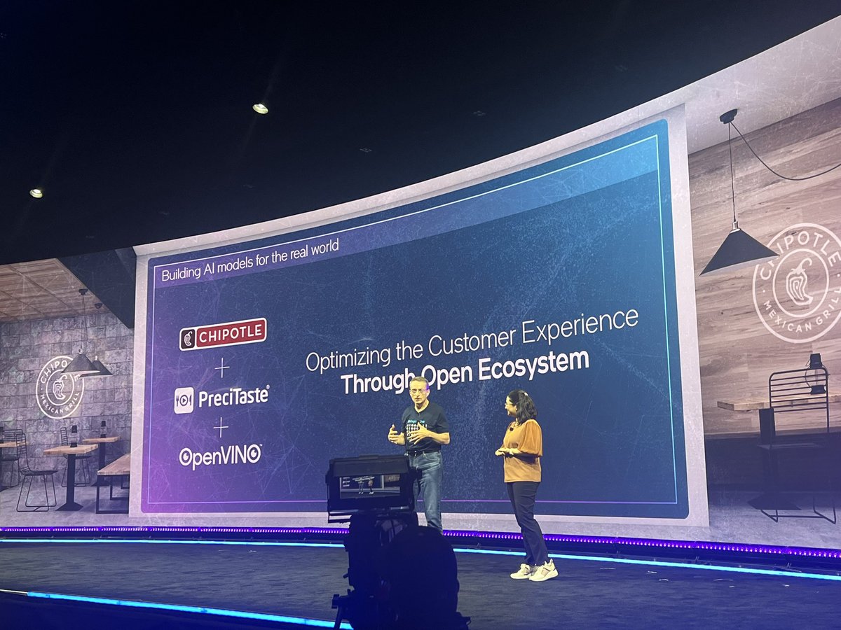 arungupta's tweet photo. Have you seen chips and salsa in a keynote? 

#IntelON featured @ChipotleTweets. They are using #openvino to detect inventory and freshness, improve operational efficiency, and connecting entire infrastructure of the kitchen https://t.co/IH8HpWUFhf