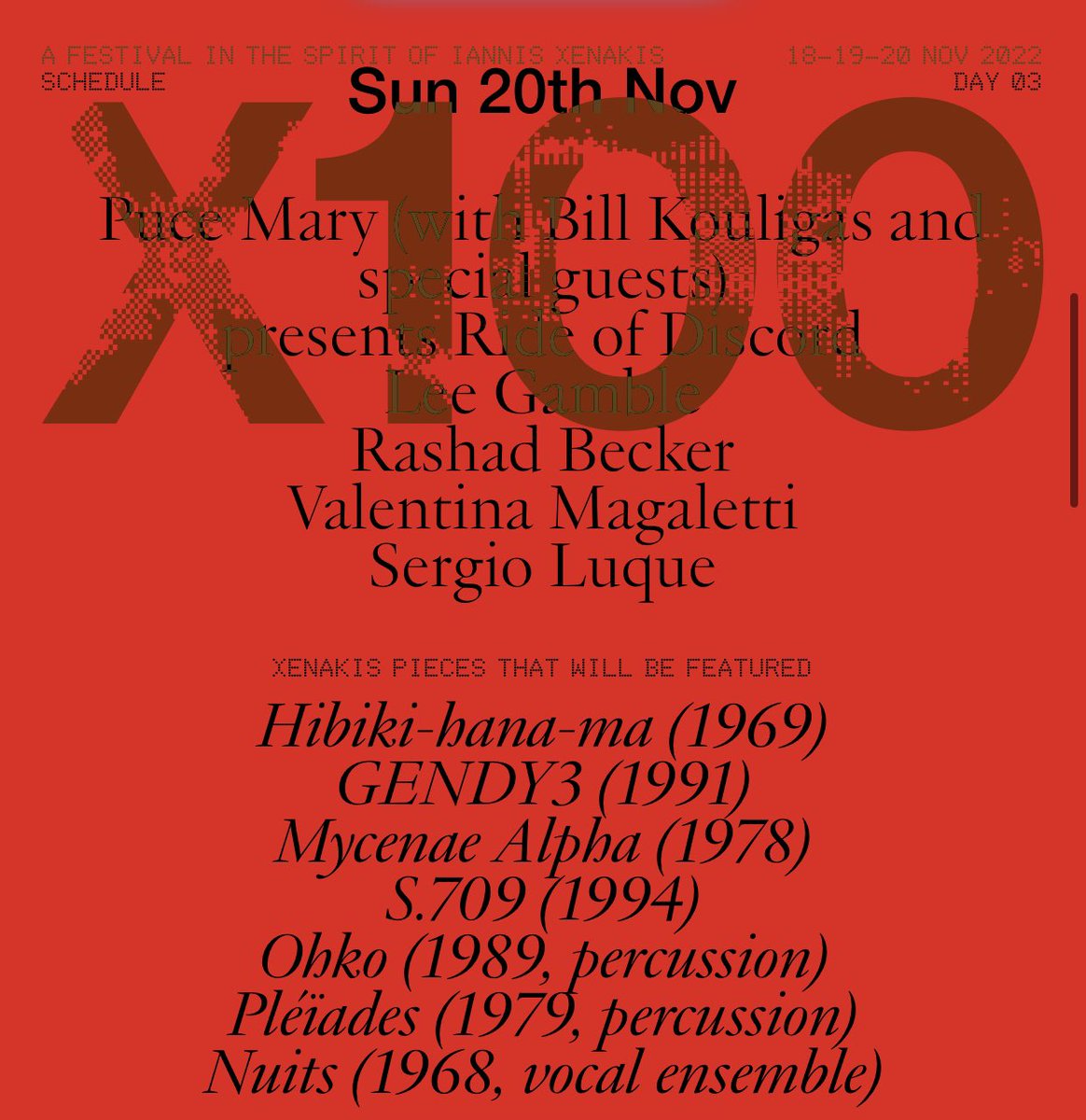 Rashad Becker, Pan Daijing, Puce Mary &amp; Bill Kouligas, Florian Hecker + many more live <a href="/BerlinAtonal/">Berlin Atonal</a> X100 festival this November 18-20

tickets/info: berlin-atonal.com