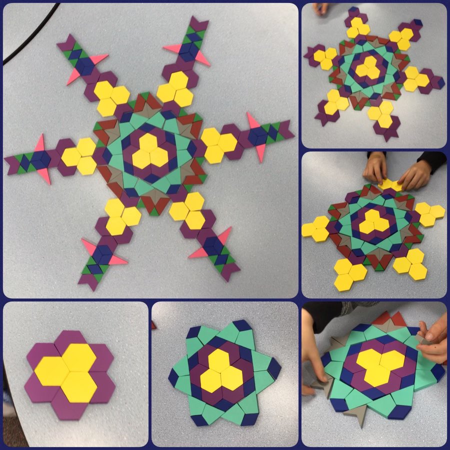 whfelementary's tweet image. Wes Hosford #MathClub students playing with pattern blocks. #21stCenturyPB