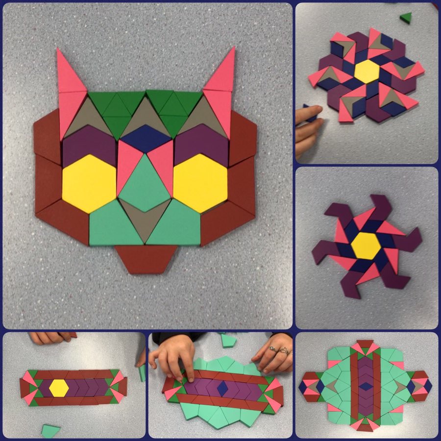 whfelementary's tweet image. Wes Hosford #MathClub students playing with pattern blocks. #21stCenturyPB