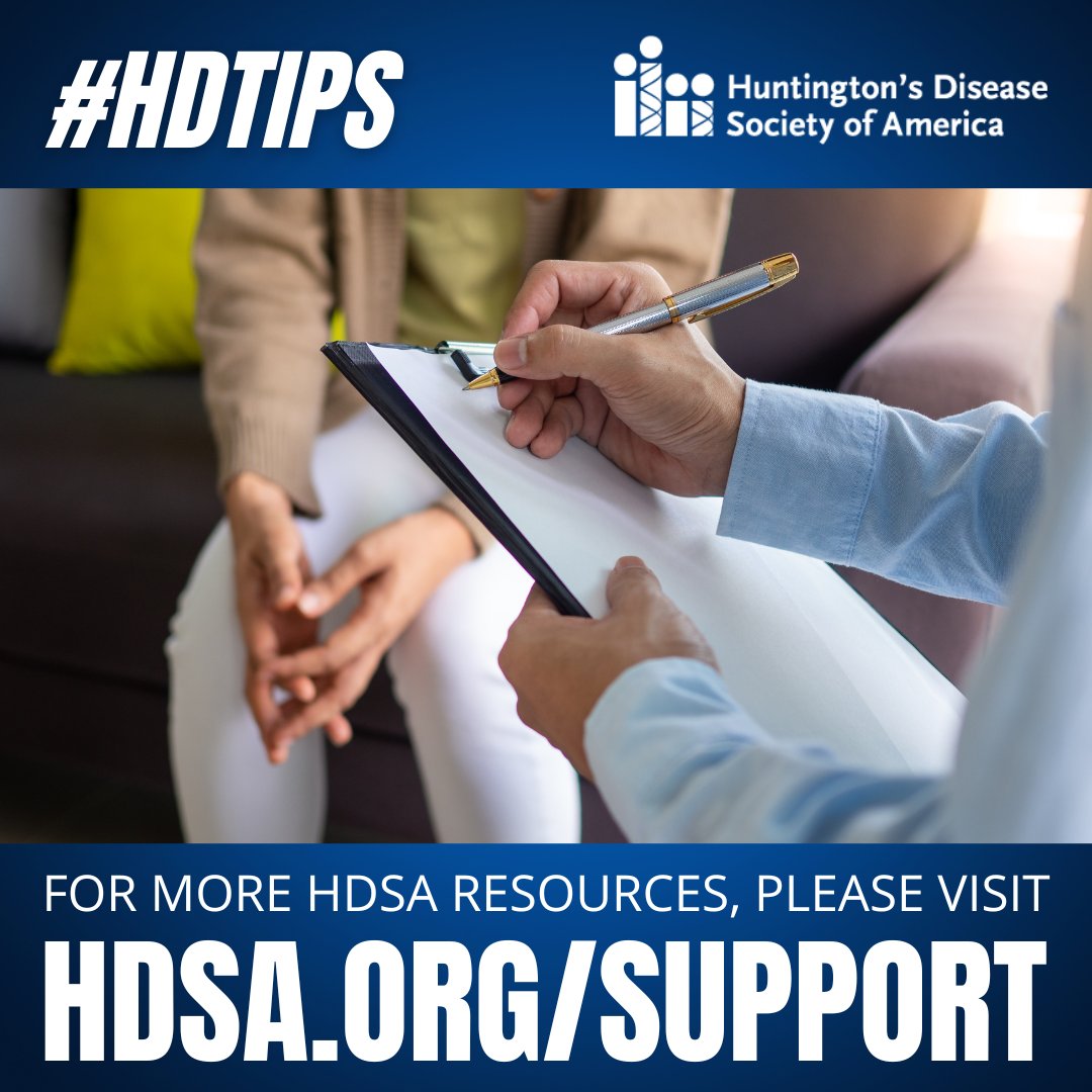 HDSA's tweet photo. #HDTips
Mental health professionals like counselors & psychologists can be very helpful for people who are learning about #HuntingtonsDisease & need ongoing support.
Connect with an HDSA Social Worker & learn more https://t.co/7Q9fQXeNE5
#LetsTalkAboutHD #HDSAFamily #TuesdayTip https://t.co/SmPNSakoO0
