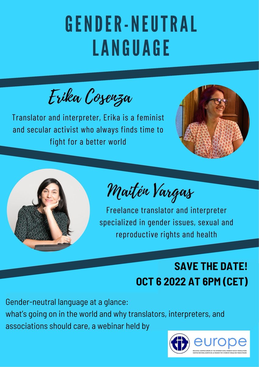 galanbarrera's tweet photo. El 6 de octubre a las 18:00 (CEST), @FIT_Europe abre las puertas de su casa para recibir a @ideasbilingues y a @MaitenVargas, quienes impartirán un seminario en línea gratuito sobre lenguaje no binario. ¡No te lo pierdas! Inscripciones: https://t.co/sLQuaK5fyk.
#CPD #FIT4you #xl8 https://t.co/ZT0k2pc2Ck