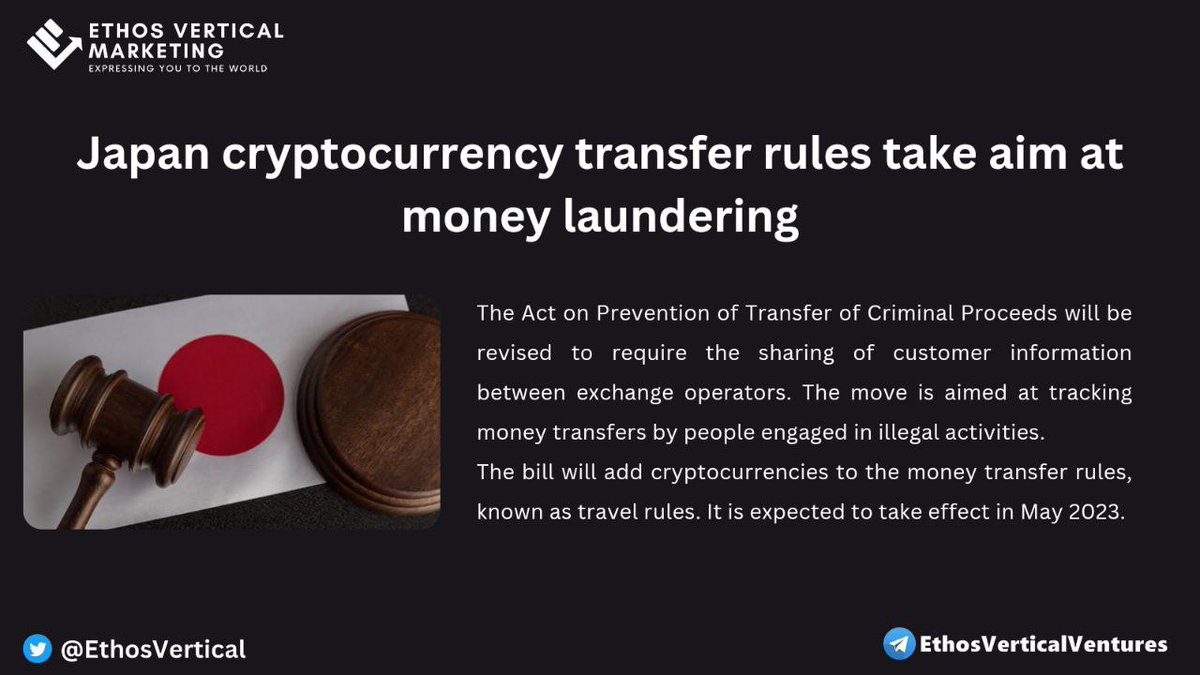 EthosVertical's tweet photo. Japan cryptocurrency transfer rules take aim at money laundering https://t.co/HUHa5SKe6F