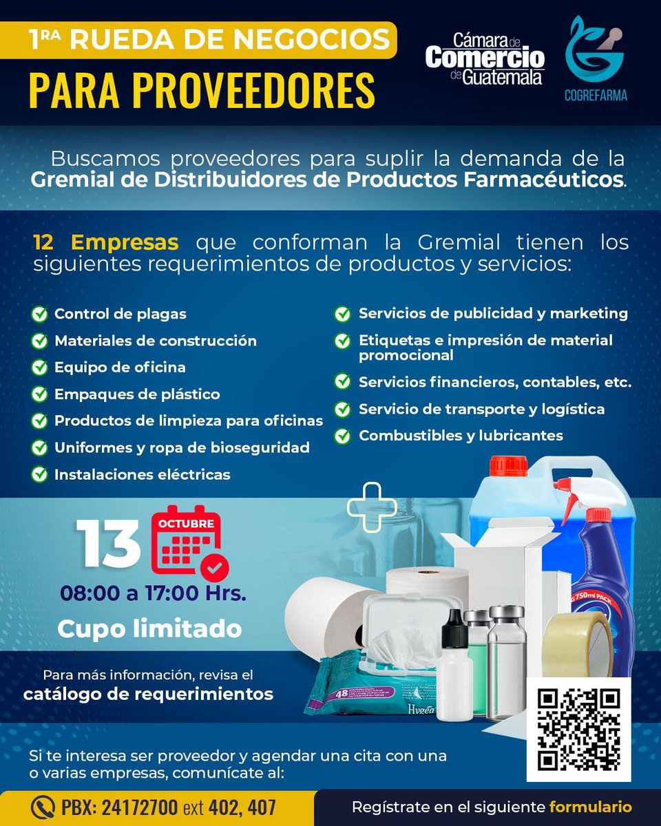 cogrefarma's tweet photo. Extendemos una invitación a participar en la 𝟭𝗥𝗔. 𝗥𝗨𝗘𝗗𝗔 𝗗𝗘 𝗡𝗘𝗚𝗢𝗖𝗜𝗢𝗦 𝗣𝗔𝗥𝗔 𝗣𝗥𝗢𝗩𝗘𝗘𝗗𝗢𝗥𝗘𝗦 
🗓 Fecha: 13 de octubre
⏰ Hora: 8:00 a 17:00 hrs.
👉 Para participar: https://t.co/Y062k0ydjV 
ℹ️ Más información:
📞 2417-2700 ext. 407 
@CamComercioGT #Cogre https://t.co/f3wMZZecZm
