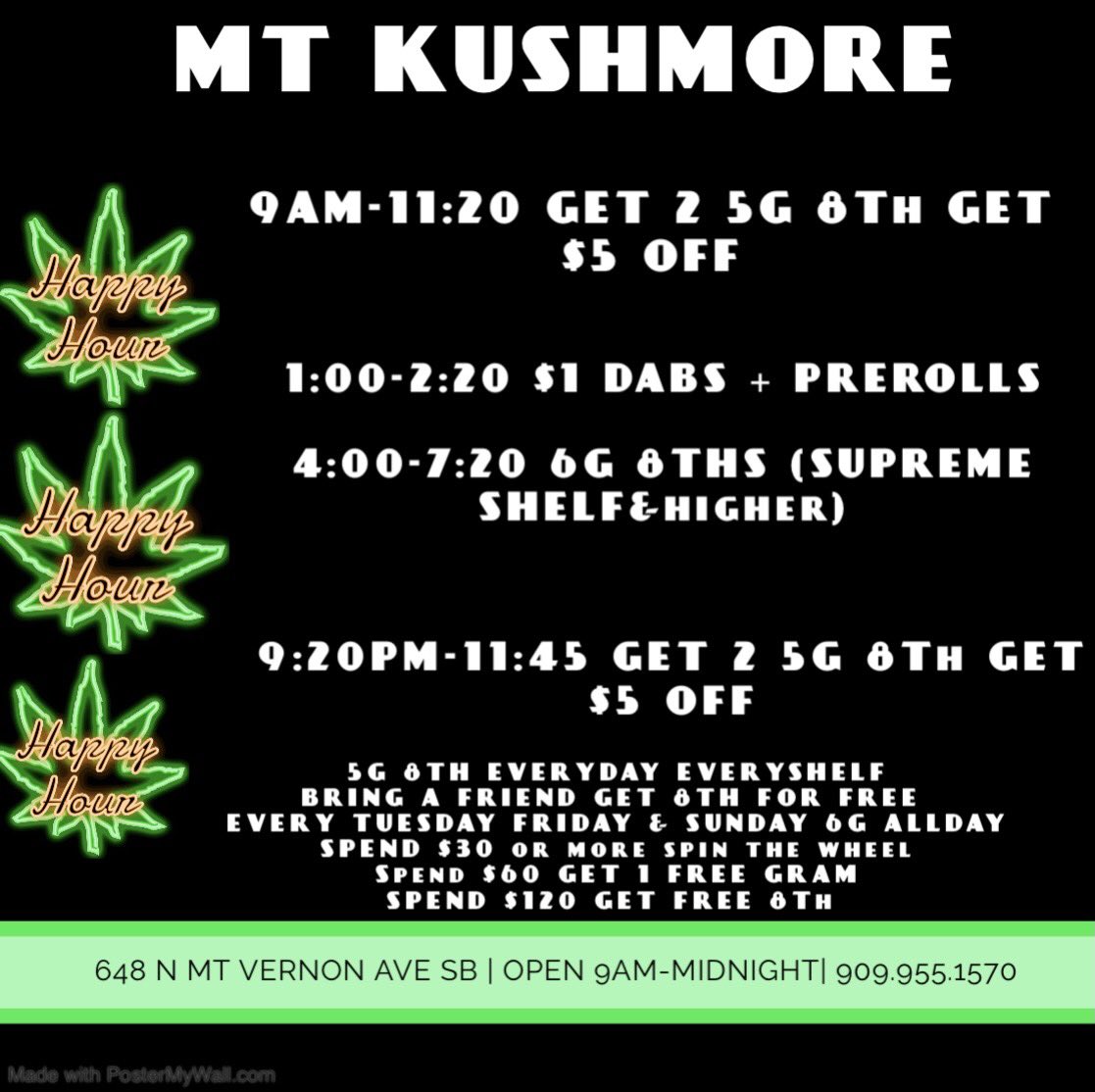 JOIN US FOR FAT TUESDAY 6G EIGHTHS ALL DAY AND OUNCES AVAILABLE FOR $100, $120, $140, $180, and $200😮‍💨✨ 648 N MOUNT VERNON AVE SAN BERNARDINO CA