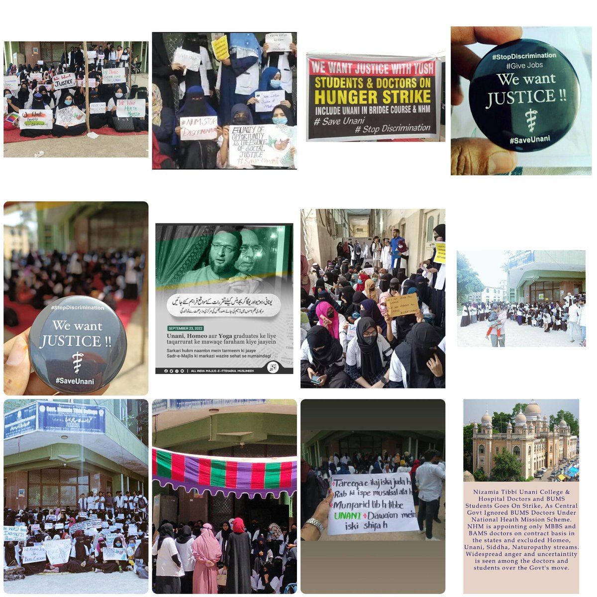 DrShaikhKhursh2's tweet photo. Nizamia Tibbi Unani Medical College Students are on #hunger_strike since One 1/2 day demanding Justice,Equality,Govt Jobs against NHM discriminatory Notification for CHO Jobs 
https://t.co/upDAutrGzL
https://t.co/LC3Y7aY1x6
To 
@PMOIndia
@OfficeOf_MM
@MoHFW_INDIA
@sarbanandsonwal https://t.co/RN1cxQ2HEo