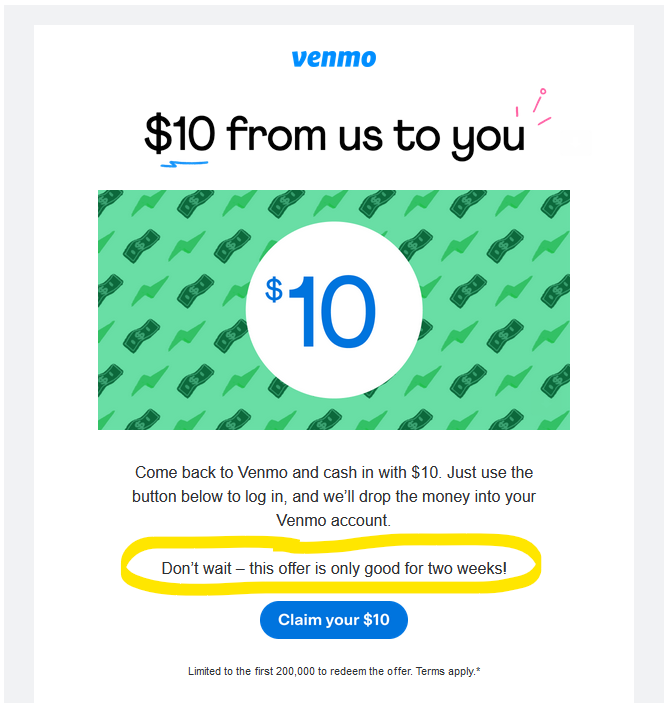lukewilliams's tweet photo. I think @Venmo's marketing team must find inspiration from their infosec team's simulated phishing messages...or maybe real ones! https://t.co/UBjewPiQqX