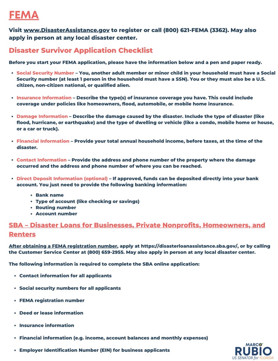 marcorubio's tweet photo. Now is a good time to make sure you have all the documents and information you will need for post Hurricane assistance from the federal government, especially if you are in an evacuation zone. #Florida #IanHurricane https://t.co/Q2YGWNwDF8