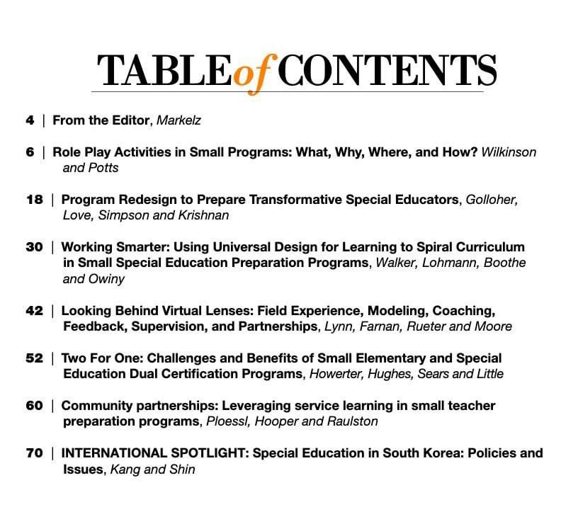 SSEPCTED's tweet photo. In case you missed it . . . JOSEP recently published a special issue written by faculty at small special education preparation programs. Check out the table of contents below. Click this link for open-access to the articles.

https://t.co/7lJH6PUGRS https://t.co/VVUQc7DzjJ