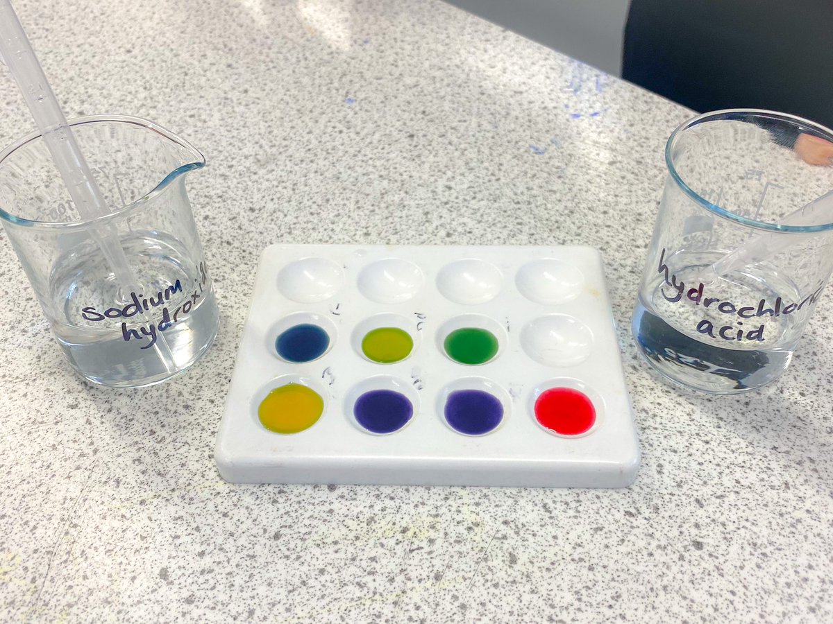 MCS_science's tweet photo. 8E1 used trial and error to find the point of neutralisation between hydrochloric acid and sodium hydroxide today. They were challenged to add and then adjust their volumes of acid and alkali until a neutral pH was reached. Da iawn blwyddyn 8! https://t.co/7A8DrqVPvz