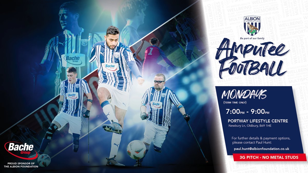 Are you an Amputee Football Player?

We are recruiting players to join <a href="/WBAAmputees/">West Bromwich Albion Amputees</a>  💪🏼🦿🦾⚽️ 

Mondays 7:00pm - 9:00pm, all amputees welcome 🔵⚪

For more info ✉️👇
paul.hunt@albionfoundation.co.uk

<a href="/WBA/">West Bromwich Albion</a> | <a href="/amputeefootball/">England Amputee FA</a>