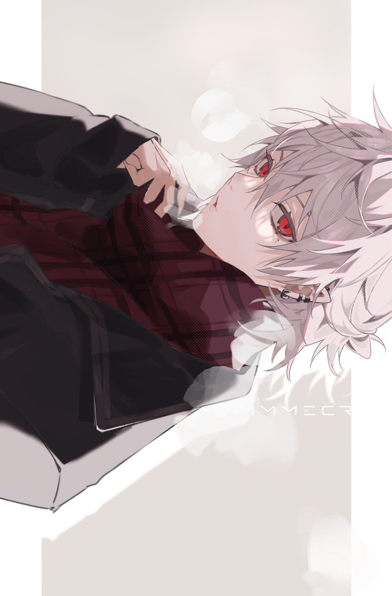 kuzuha (nijisanji) 1boy male focus red eyes solo scarf jacket ear piercing  illustration images