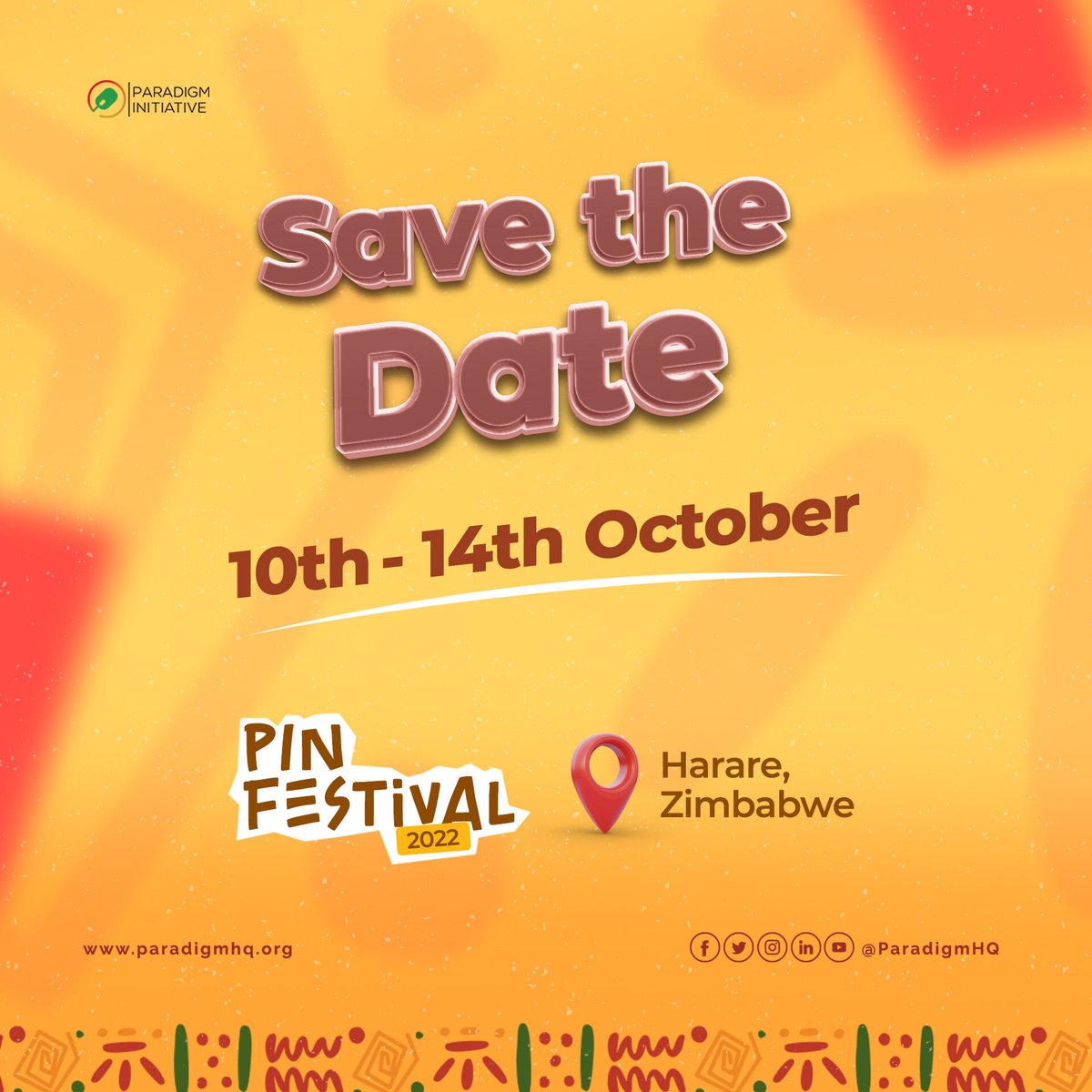 ParadigmHQ's tweet photo. Announcing the #PINFestival2022!
Watch this space from October 10-14, 2022, as we share with you moments and highlights from the celebration.
Mark your calendars and save the date!
#PINAt15
#PINFestival2022 https://t.co/AFaCmYpNOI