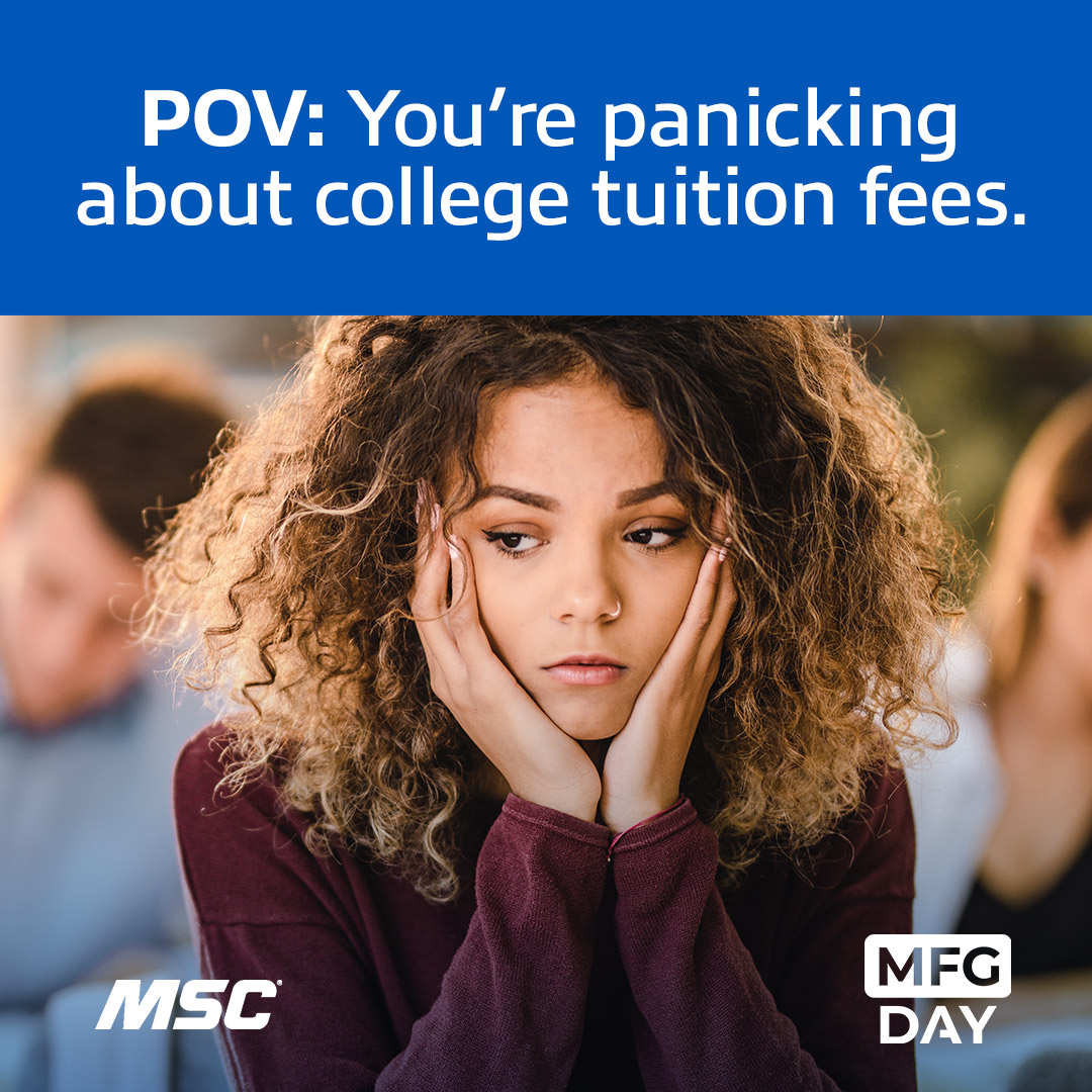 MSC_Industrial's tweet photo. Cut #studentdebt out of the picture. Discover rewarding, high-tech #careers in #manufacturing. Learn more on #ManufacturingDay: https://t.co/r0hkaDTJAS https://t.co/6nQp6Du6Bp