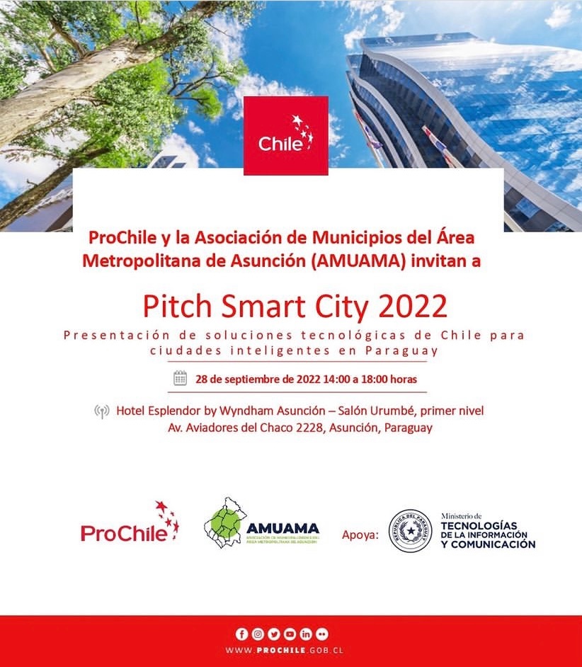 ProChile Paraguay (@prochile_py) on Twitter photo #SmartCities #Innovación #Tecnología 🇨🇱 🇵🇾 Invitación, miércoles 28 septiembre, 14:00 horas, salón Urumbé, Hotel Esplendor by Wyndham. Acceso libre & gratuito. Confirmar asistencia: paraguay.asuncion@prochile.gob.cl #SmartCities #Innovación #Tecnología 🇨🇱 🇵🇾 Invitación, miércoles 28 septiembre, 14:00 horas, salón Urumbé, Hotel Esplendor by Wyndham. Acceso libre & gratuito. Confirmar asistencia: paraguay.asuncion@prochile.gob.cl