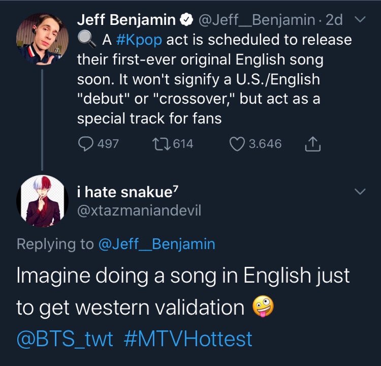 Remember when armys were under this tweet of Benjamin dragging other groups for an English song announcement and it ended up being their own group that released it? 🤔