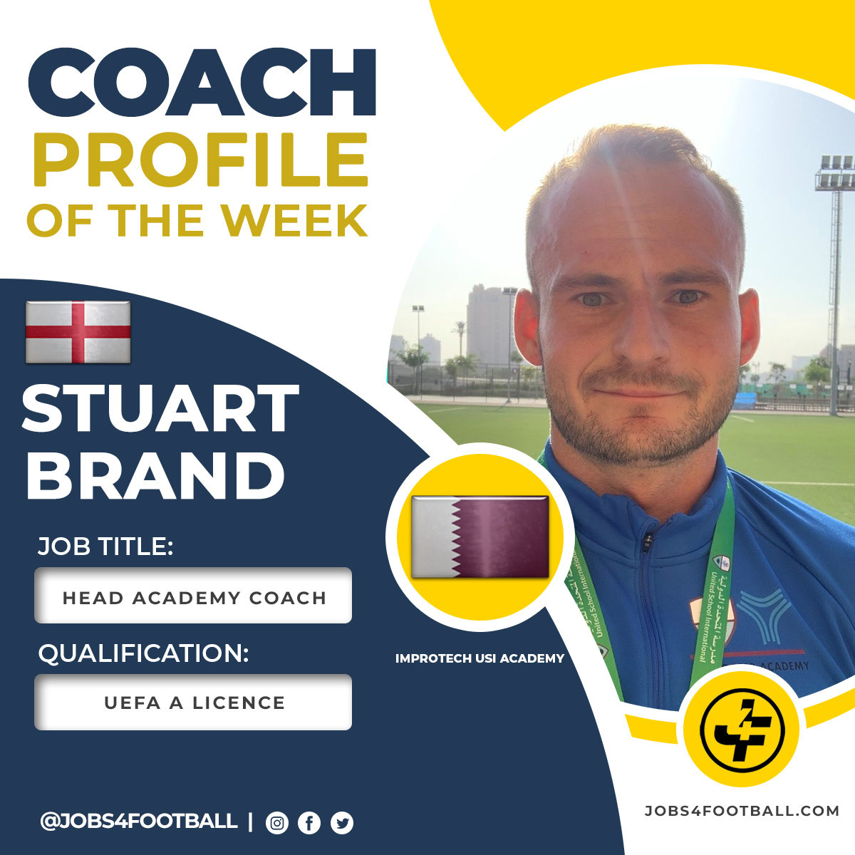 Jobs4football's tweet photo. 🗣️ Coach Of The Week ✔️
⚽️Stuart Brand 🏴
📜UEFA A Licence
📌Doha (Qatar)
UEFA A licence coach Stuart Brand stepped out of his English comfort zone to take a new challenge in Qatar. A challenge + experience he is relishing.
#jobs4football #coachprofile #careerpathway #Qatar https://t.co/LKsmXJPpA6