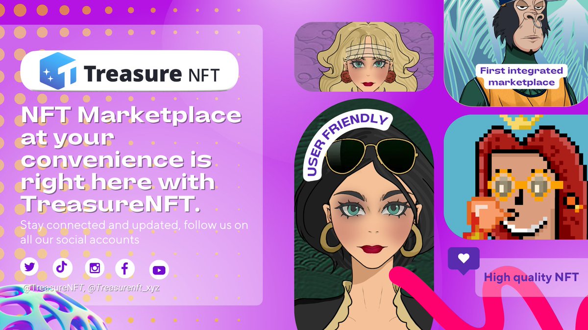 ooel_rini's tweet photo. ✨#NFT Marketplace at your convenience is right here with #TreasureNFT. Stay connected and updated, follow us on all our social accounts.

#NFTs #nftmarketplace #nftmarket https://t.co/qqR5WtwXcp