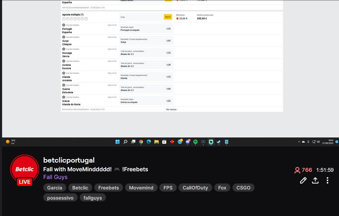 🫰🏻 O <a href="/M0veMind/">MoveMind</a> já fez a aposta dele e em Live na nossa Twitch, se esta aposta bater (ODD 10,17) sorteamos 5€ de Freebets para 10 pessoas! #FezadaBetclic

- Dá RT + Like
- Comenta o teu Username Betclic

1 comentário por utilizador.
Passatempo termina às 19h45.