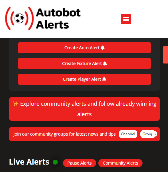 AutobotAlerts's tweet photo. NEW FEATURE ADDED

Welcome to Community alerts on our https://t.co/i75WQkKK1U site

Share, filter and copy existing alerts from the admin team and fellow members. Still a free product too

Full details in the free group below
https://t.co/bOCf0RLECF 
#free #telegram #alerts #tips https://t.co/3pBOTCC81s