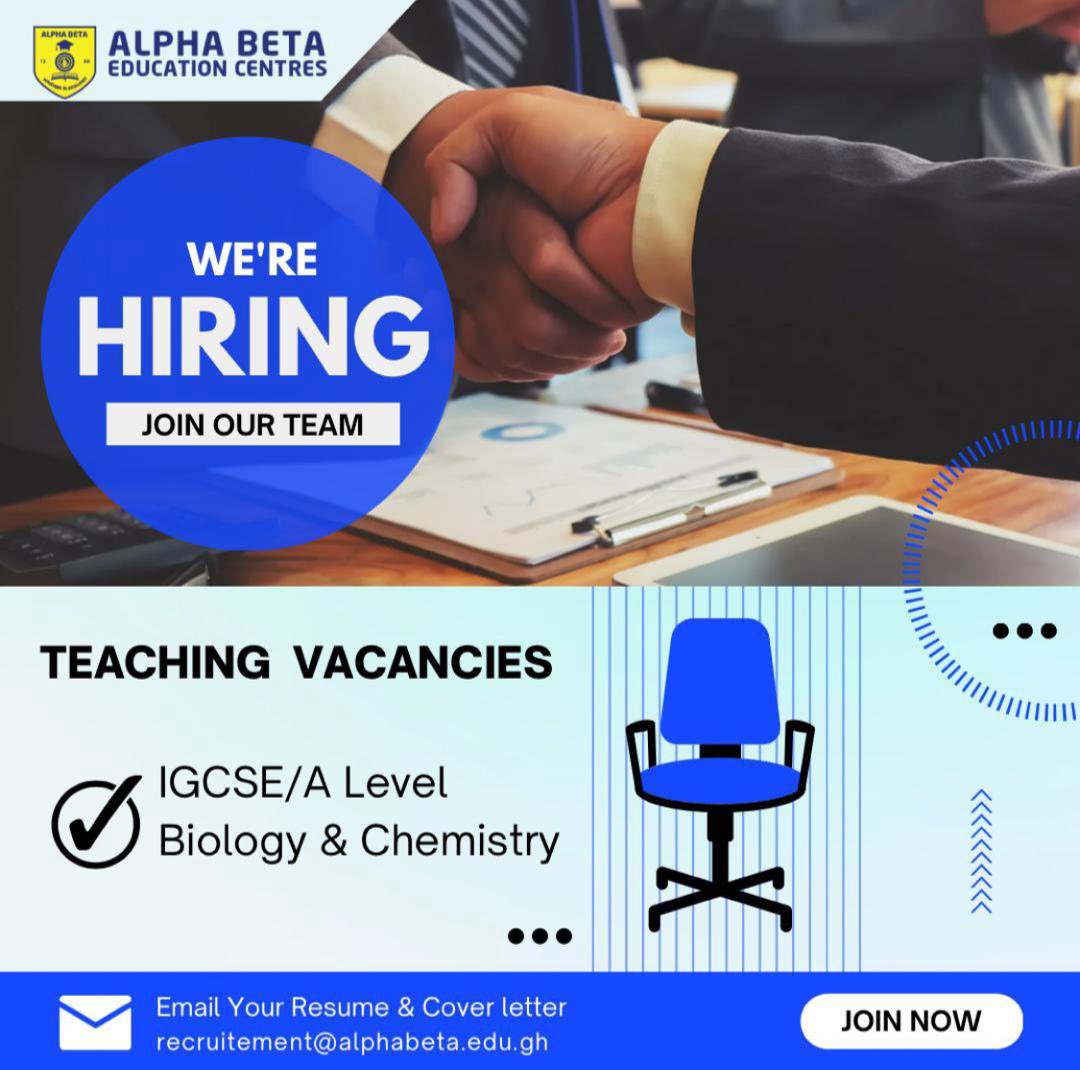 MayadoConsult's tweet photo. IGCSE/A Level Biology and Chemistry Teaching Vacancy. Send CV and cover letter to recruitment@alphabeta.edu.gh 
Apply and share.
#job #teaching #chemistry #Biology https://t.co/iaGDodrPZA