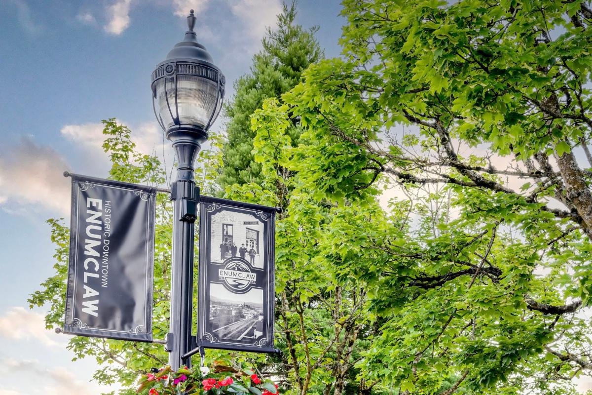 SternbergLight's tweet photo. The City of Enumclaw WA completed a streetscape renovation of their historic downtown. Sternberg Lighting’s Cambridge A78LED post top luminaire features custom Enumclaw medallions. Each is situated on Richmond 3900 poles. To see the full photo gallery: https://t.co/XRK4m0yIS3 https://t.co/lXhWIQeaKE