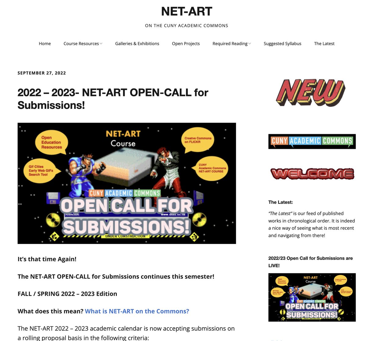 Sharing a few projects via the #netart website on the @cunycommons - New Open Call here ->  netart.commons.gc.cuny.edu/2022/09/27/202… & a new #VideoArt exhibition here -> netart.commons.gc.cuny.edu/2022/09/27/an-… 

Cc: @mkgold @lwaltzer @colinmcd @CityTechOpenLab @CarloDiego