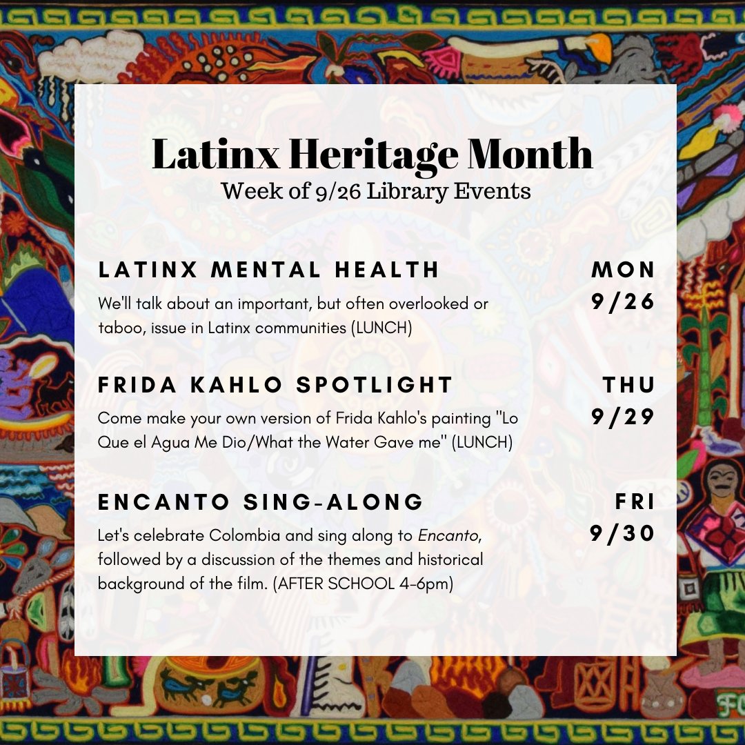 🗣️📢UPDATE: To accommodate Club Rush on Wednesday, our Frida Kahlo Spotlight has been moved to Thursday 9/29. Please share with your friends!
#LatinxHeritageMonth <a href="/NHSVikings/">Northview Vikings</a> <a href="/NHS_ASB/">Northview ASB</a>