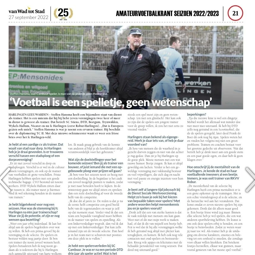 LEESTIP!
<a href="/vanwadtotstad/">Van Wad tot Stad</a> 

Amateurvoetbalbijlage 🗞
🔜 Binnenkort bij iedereen door de brievenbus

Met o.a. een mooi interview van onze hoofdtrainer Steffen Hansma

#fcharlingen #alsjemaarlanggenoegjezelfblijftwordjevanzelfbijzonder #nieuws #harlingen