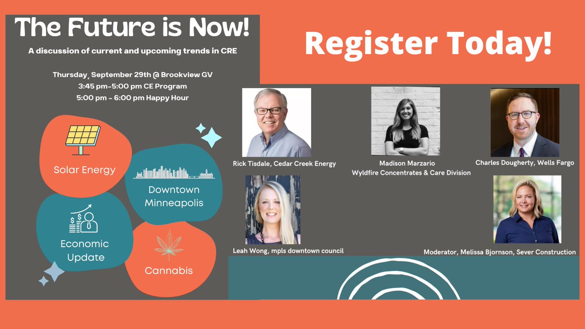 MNCAR (@gomncar) on Twitter photo Join us this Thursday for CE, networking, and HH. Online registration closes tomorrow: The Future is Now Program. #brokers #developers #CRE
<a href="/WellsFargo/">Wells Fargo</a> <a href="/SeverConstruct/">Sever Construction Company</a> <a href="/MplsDowntown/">mpls downtown</a>
<a href="/cedarcrkenergy/">Cedar Creek Energy</a> mncar.org/event/62e02cf0… Join us this Thursday for CE, networking, and HH. Online registration closes tomorrow: The Future is Now Program. #brokers #developers #CRE
<a href="/WellsFargo/">Wells Fargo</a> <a href="/SeverConstruct/">Sever Construction Company</a> <a href="/MplsDowntown/">mpls downtown</a>
<a href="/cedarcrkenergy/">Cedar Creek Energy</a> mncar.org/event/62e02cf0…