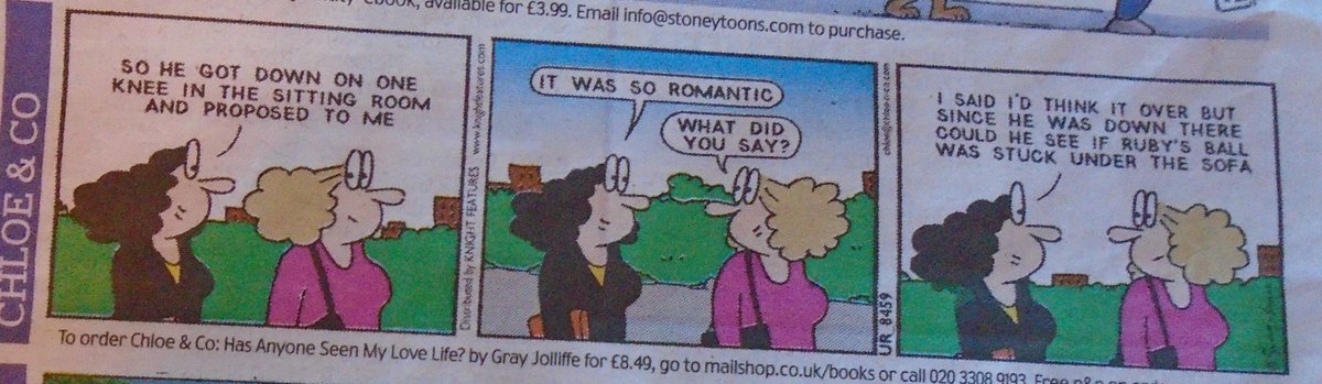 Outlander_Posts's tweet photo. A touch of #bathos in this episode of one of my favourite newspaper #cartoons, "Chloe & Co", also playing on the long-established idea that some women mind more about their dog than any man!
#humour #humor #humorous https://t.co/L5EBQmPiHF