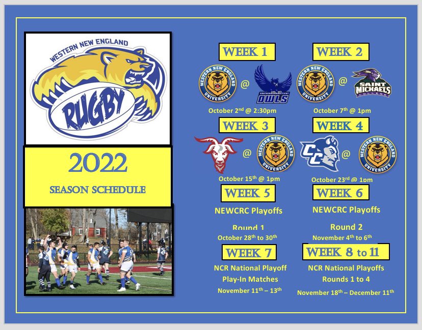 WNERugby's tweet photo. The season is BACK! Come support us this SUNDAY at Southern Connecticut State University for our first game of the 2022 Rugby Season! https://t.co/pPWWRhPmHN