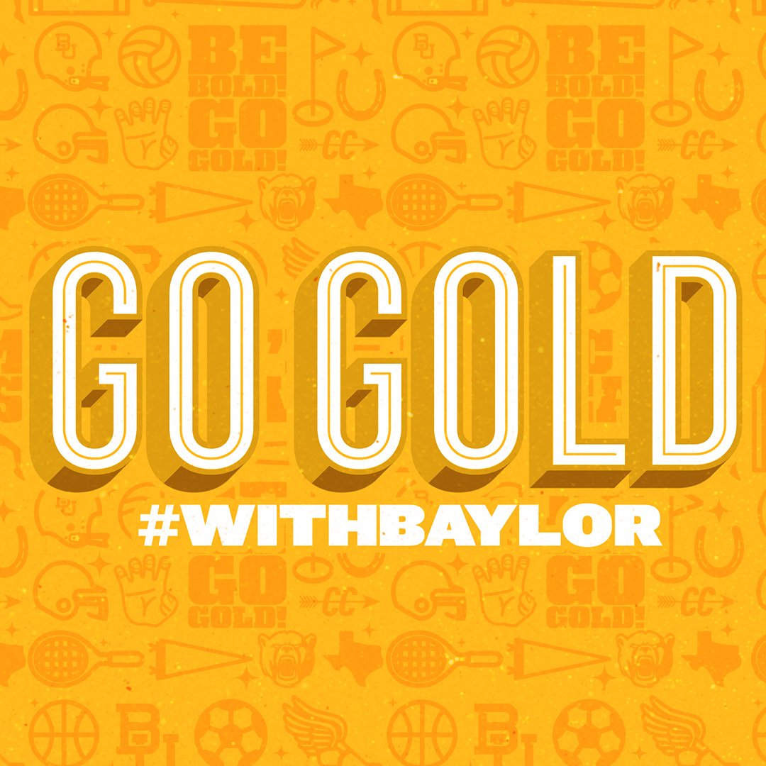 BaylorAthletics's tweet photo. We're ALL IN this week, are you?

Repost this pic to your feed to let all of #BaylorTwitter know you're ready to 𝐆𝐨 𝐆𝐨𝐥𝐝 on Saturday.

#SicEm https://t.co/LXaTUiU07x