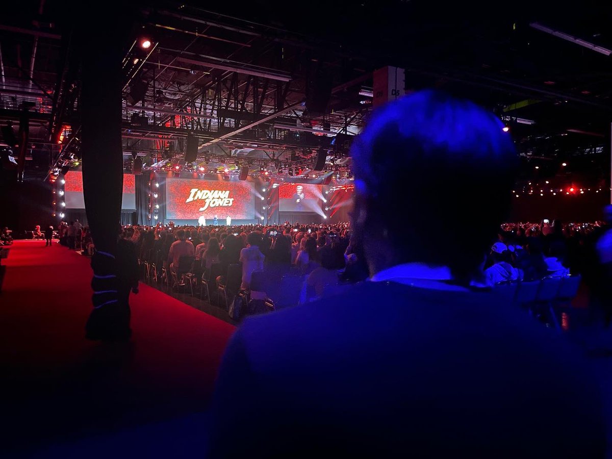 MDJury's tweet photo. @mang0ld I had the pleasure of being able to witness the footage from your Indiana Jones film at D23. Watching it made me feel like A kid again. This picture was taken of me after watching the footage in complete awe. Thank you for making that day unforgettable! https://t.co/oTWcVPYDdc