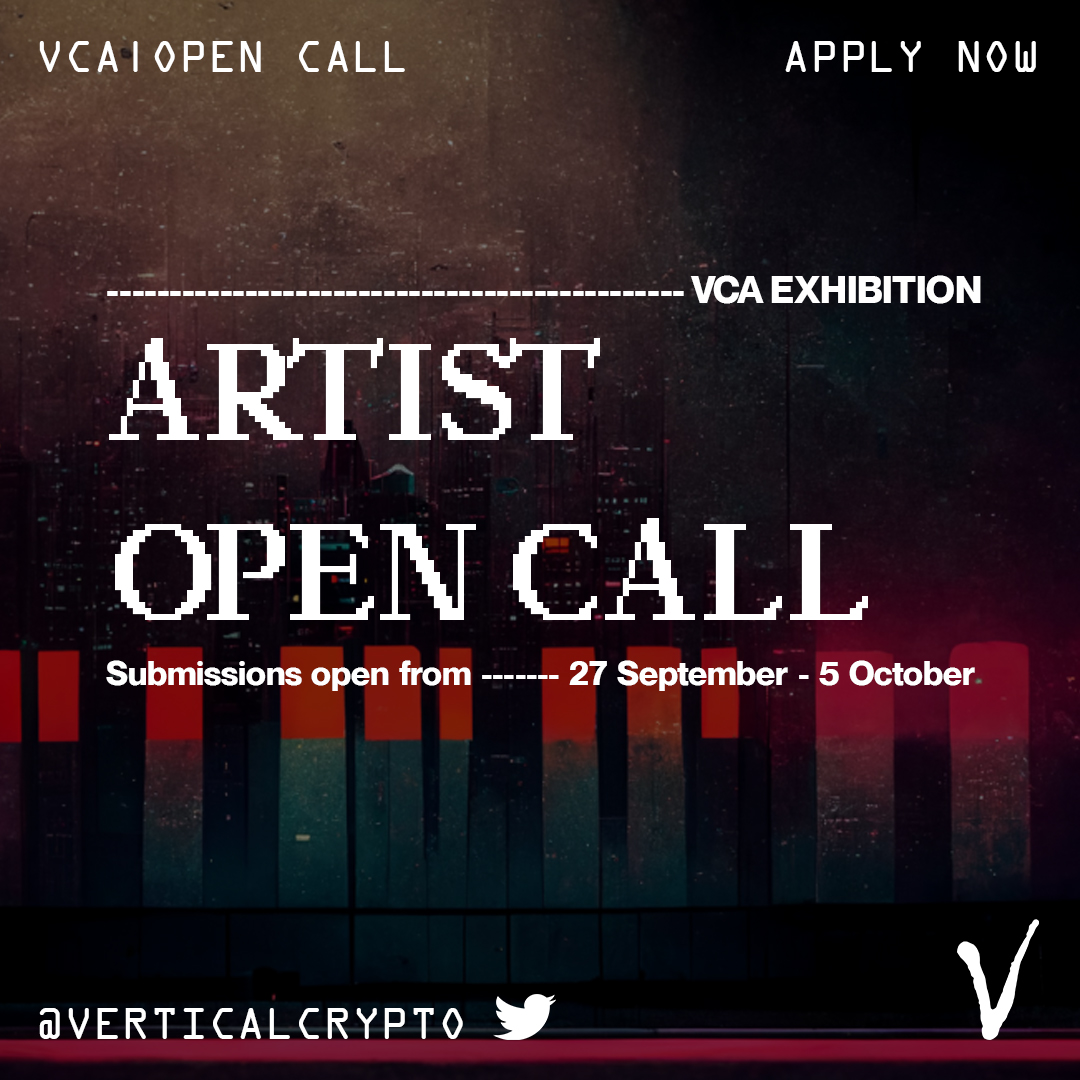 📢ARTIST OPEN CALL📢

Want to be part of our upcoming exhibitions? We're looking for artists from the community!🧑‍🎨

To enter:
🖼 POST your art below or TAG an artist you'd like to see featured
🖼 RETWEET + LIKE this post 
🖼 FOLLOW <a href="/verticalcrypto/">VERTICAL</a>
 
Deadline: 5th OCT⌚️
|<a href="/joynxyz/">Joyn</a>|