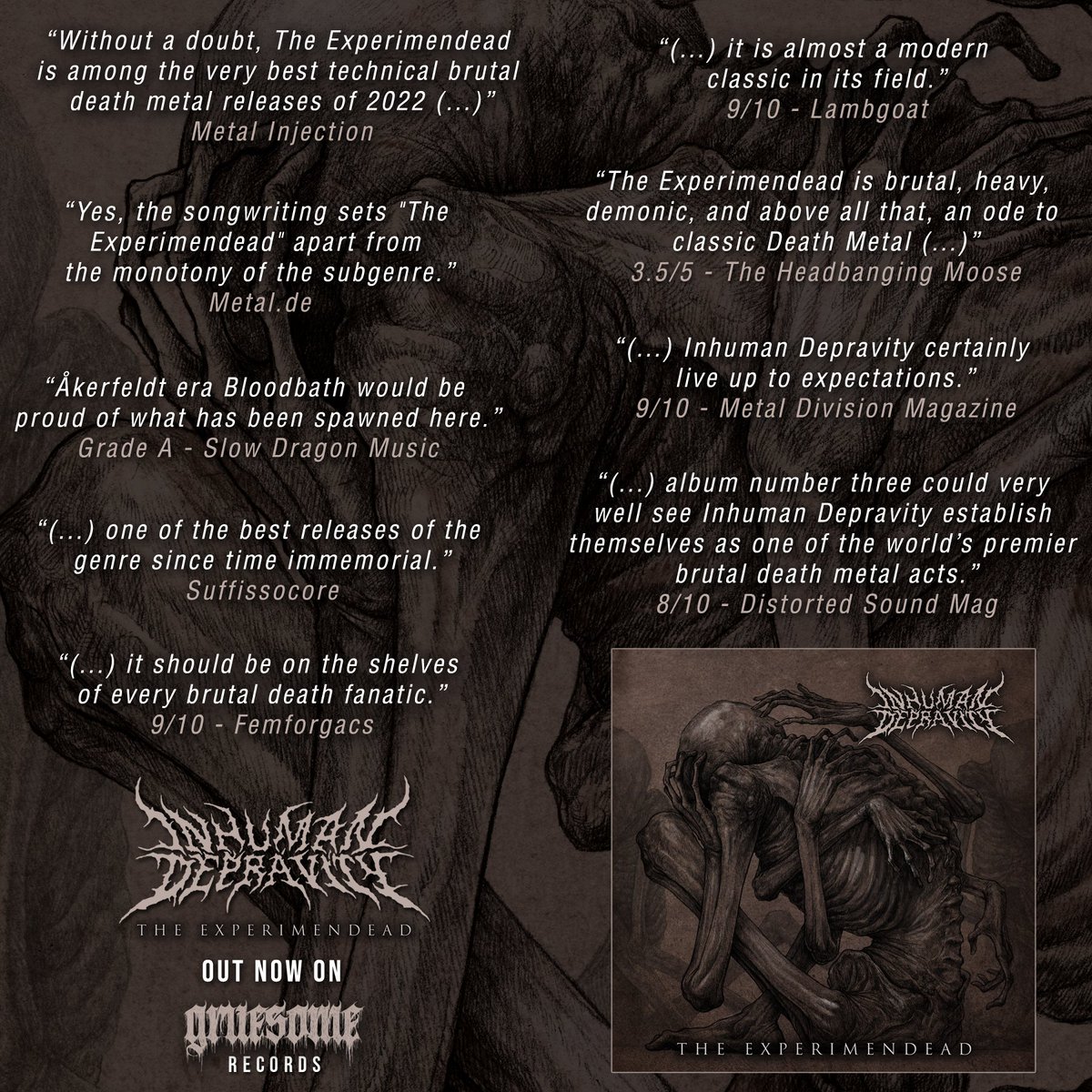 GruesomeRecords's tweet photo. Killer reviews for the new INHUMAN DEPRAVITY album! CD is out now!
https://t.co/uwHht3Ol7K
Bloody Technical Brutal Death highly recommended for fans of Severe Torture, Disavowed, Insision and Suffocation!!
OFFICIAL VIDEO:
https://t.co/1N60BBKeeX
#InhumanDepravity #DeathMetal https://t.co/PmNtQXop8e