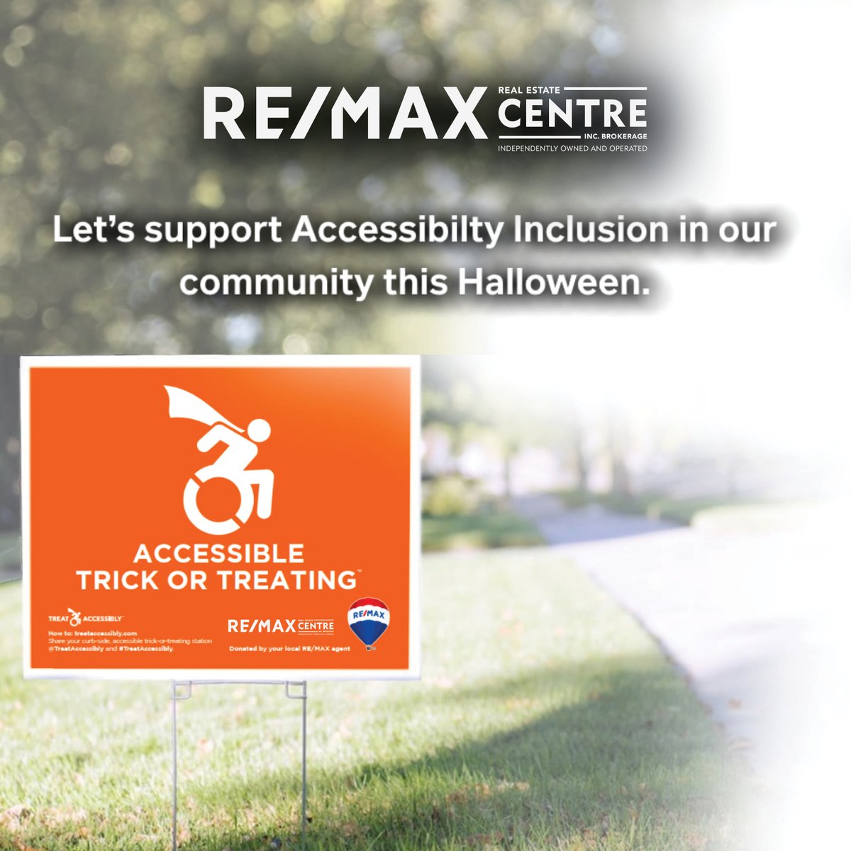 remax_REC's tweet photo. Let’s make #Halloween accessible for 400,000 #Canadian children. Get your FREE lawn sign at your local RE/MAX office, while supplies last! 🧡🎃 https://t.co/95NzJdfWAi