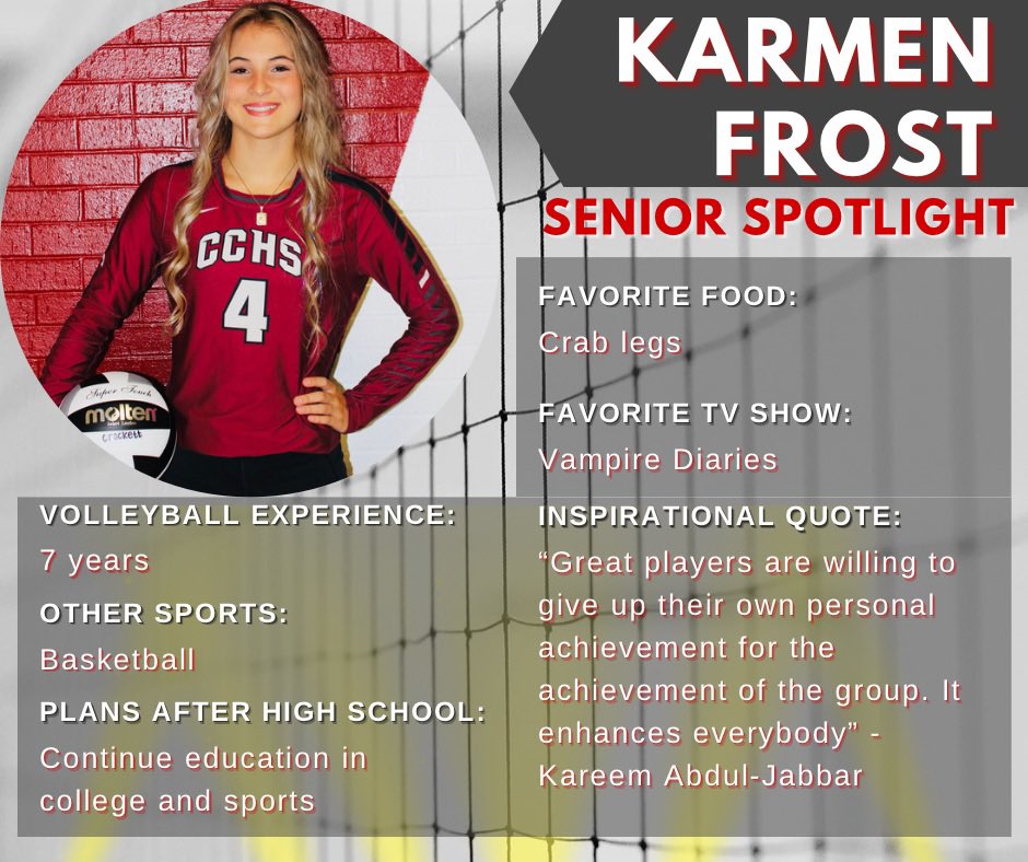 With this week being the last week of regular season, each day for the rest of the week we’re going to have a Senior Spotlight. Our first senior is Karmen Frost! 🏐🏐
#crockettvball #H2O