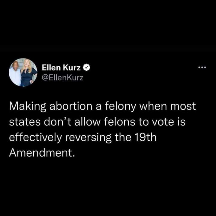 ShamanDenver's tweet photo. @joncoopertweets Honey, that's been the end game since 1973.

Plus, there's the 19th amendment... https://t.co/2VcpFdtBJy